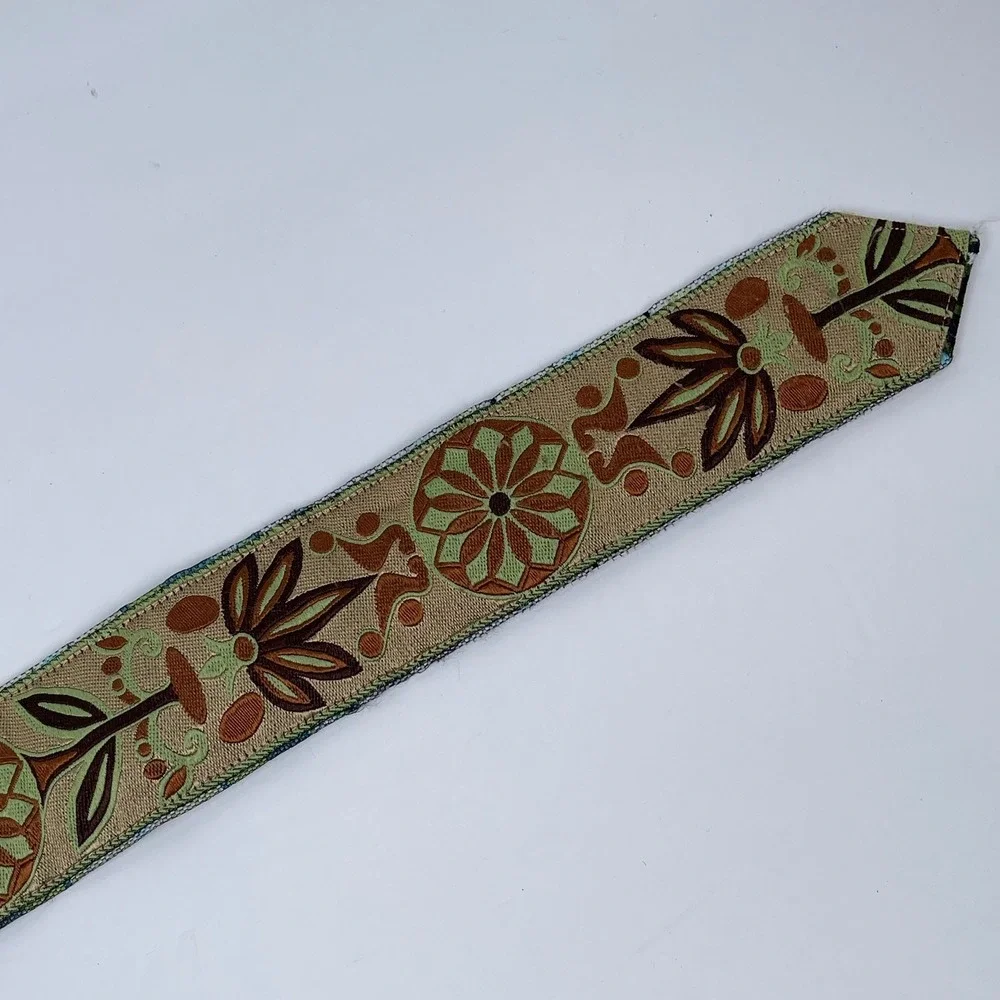 Vintage Floral Embroidered O-Ring Buckle Belt Womens Green Blue Boho Folk 70s